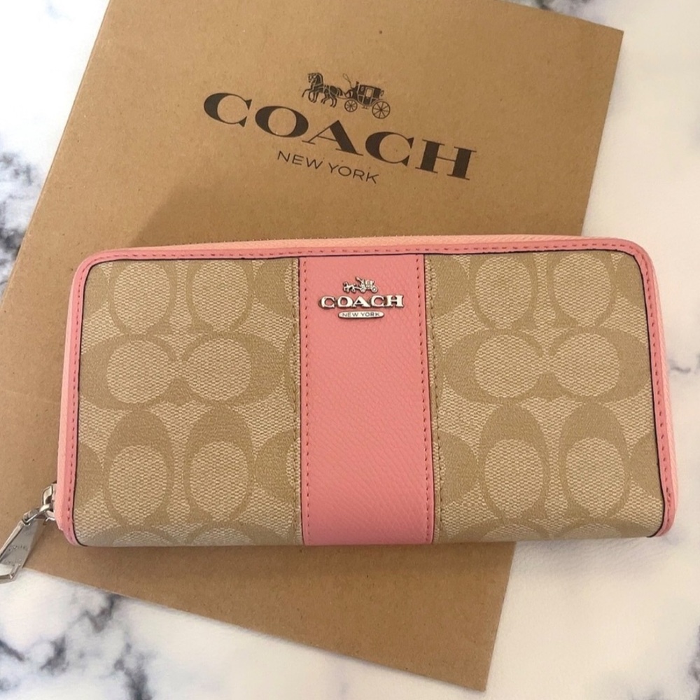 COACH Signature Pink And Tan Wallet
